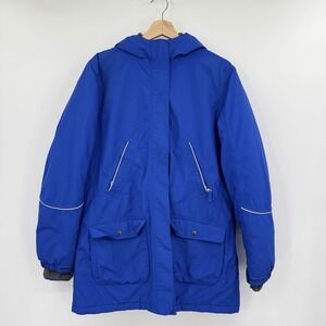 Lands' End Squall Jacket M 10-12 Blue Hooded Quilt Liner Parka Water &Wind Proof